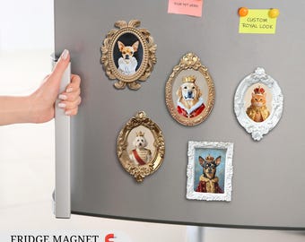 Custom Royal Pet Portrait Fridge Magnet: Hand-Painted Acrylic Keepsake