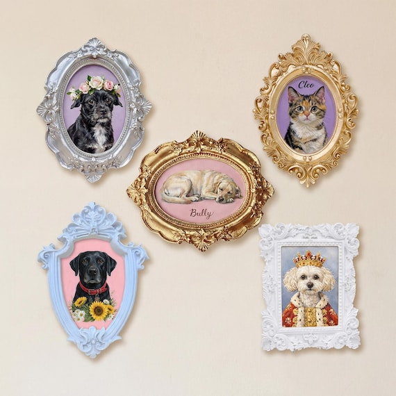Custom Hand-Painted Pet Portrait in Vintage Frame – Pet Memorial Gift, Dog Memorial Gift, Cat Memorial Keepsake, pet memorial gift