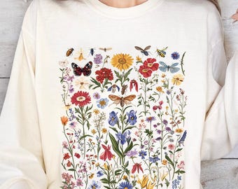 Wildflowers Sweatshirt, Flower Crewneck Sweatshirt, Floral Sweatshirt For Women, Flower Lover Sweatshirt, Flowers Hoodie, Women Gift