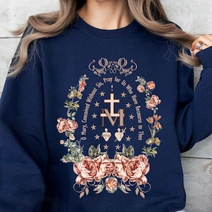 Miraculous Medal Sweatshirt, Virgin Mary Shirt, Marian Cross T-Shirt, Holiday Gifts Idea,Catholic Gifts for Women,Marian Catholic Sweatshirt