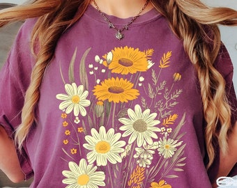 Comfort Colors® Floral Cottagecore Shirt, Spring Flowers Shirt, Botanical Shirt, Wild Flowers T-Shirt, Boho Wildflowers Cottagecore Shirt