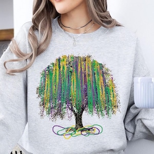 Mardi Gras Tree Sweatshirt, Watercolor Mardi Gras Bead Tree Tee, Mardi Gras Carnival Shirt, Mardi Gras Fat Tuesday Gift, NOLA Beads Parade