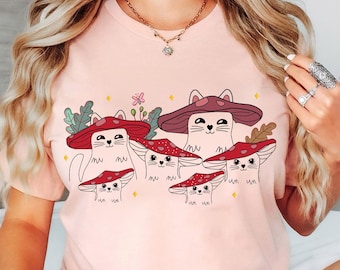 Mushroom Cat T-shirt, Goblincore Shirt, Cottage Core Shirt, Mushroom Lover Tshirt, Gift For Cat Lovers, Countrycore,Mushroom Shirt,Cat Lover