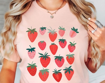 Strawberry Shirt, Strawberry Clothes ,Strawberry Tee, Garden Shirt ,Aesthetic Clothing, Cottagecore Clothes,Botanical Shirt,Strawberry Print