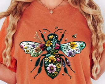 Comfort Colors® Bee Wildflower Shirt, Bee Shirt, Nature Shirt, Summer Tee, Cute Bee Tee, Bee Botanical Shirt, Honeybee Shirt, Beekeeper Gift