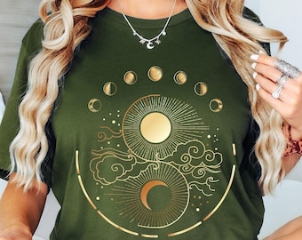 Mystic Moon And Sun Shirt, Mystical Moon Phase Shirt, Moon Phase T-Shirt, Boho Vintage Moon Shirt, Celestial Moon Shirt, Spiritual T-Shirt