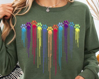 Dog Paw Heart Sweatshirt, Dog Paw Long Sleeve, Colorful Dog Heart Paw Shirt, Gift Dog Owner, Dog Lover Shirt, Paw Heart Shirt, Dog Mom Shirt