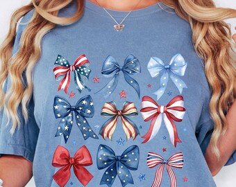 Comfort Colors® USA Bow Shirt, Coquette America Bow Shirt for July 4th, Memorial Day Shirt, USA Shirts, Patriotic Bow Shirts, Election Shirt