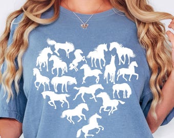 Comfort Colors® Horse Heart Shirt, Horse Lover Tee, Horses Heart T-Shirt, Horse Lover Gift, Horse Silhouette Shirt, Gift For Horse Owner