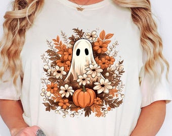 Floral Ghost Shirt, Floral Ghost Sweatshirt, Halloween Ghost Sweatshirt, Flower Halloween Shirt, Vintage Retro Sweatshirt, Fall Sweater Tee