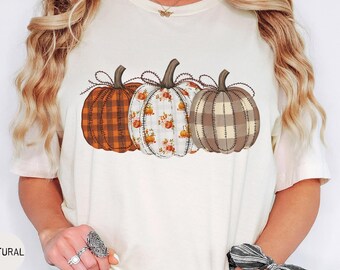 Fall Pumpkin T-Shirt, Autumn Fall Shirt, Thanksgiving Shirt, Pumpkins Shirt, Checkered Pumpkin Shirt, Cute Fall Shirt, Gift For Halloween