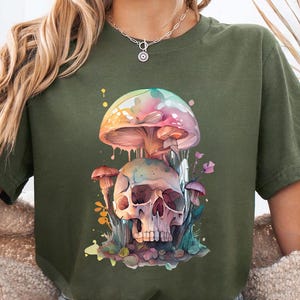 Mushroom Shirt, Halloween Mushroom Skull Shirt, Hippie Shirt, Decor Art Shirt, Plant Shirt, Nature Shirt, Gift For Her, Vintage Plant Shirt