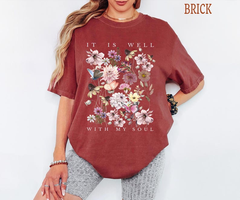 Comfort Colors® Christian Shirt, It is Well With My Soul Vintage Floral Tee,Religious Women Gift,Jesus Apparel,Bible Verse Shirt,Faith Shirt image 3