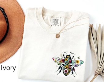Comfort Colors® Bee Wildflower Shirt, Bee Shirt, Nature Shirt, Summer Tee, Cute Bee Tee, Bee Botanical Shirt, Honeybee Shirt, Beekeeper Gift