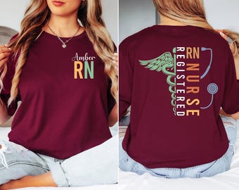 Custom Name Registered Nurse Shirt, Personalized RN Tee, Nurse Graduation Gift, Nursing Student Apparel, Healthcare Worker Customized Gift