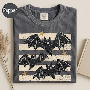 Comfort Colors® Vintage Bat Halloween T-Shirt, Retro Spooky Season Tee, Fall Top, Boho Witchy Goth Apparel, Cute Oversized Cottagecore Gift