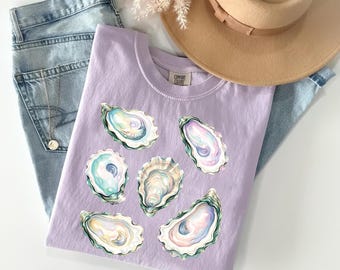 Comfort Colors® Oyster Shell Shirt, Coastal Sea Shell Tee, Beach Ocean Shirt, Aesthetic Shell Graphic Tee, Coastal Grandma Shirt