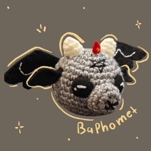 Chibi Gray Baphomet Goat Keychain | Cute Amigurumi Crochet Baphomet Goat Doll In Gray | Occult Crochet Accessory