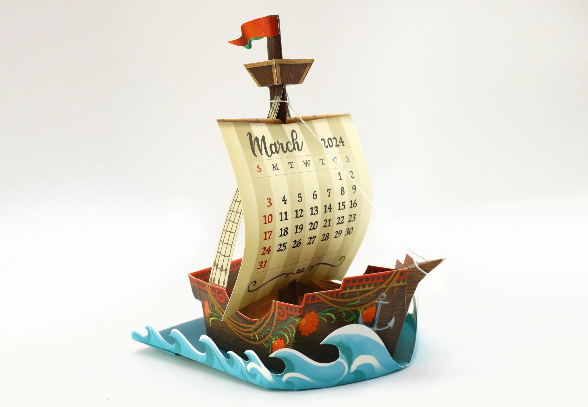 Pirate Ship Desk 3D Calendar / DIY Craft Calendar 2025 / Holiday Kids Gift / Holiday Kids Craft
