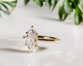Stunning 2 ct Marquise Cut Moissanite Engagement Ring | 10K/14K Solid Gold Wedding Band | Elegant Anniversary Ring for Women | Timeless Love