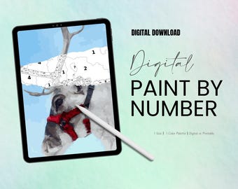Winter Reindeer Paint By Number Kit | Printable and Digital Download Art | Procreate or Notability | Adult and Kids