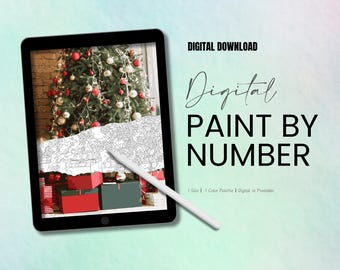 Christmas Tree & Presents Paint By Number Kit | Printable and Digital Download Art | Procreate or Notability | Adult and Kids