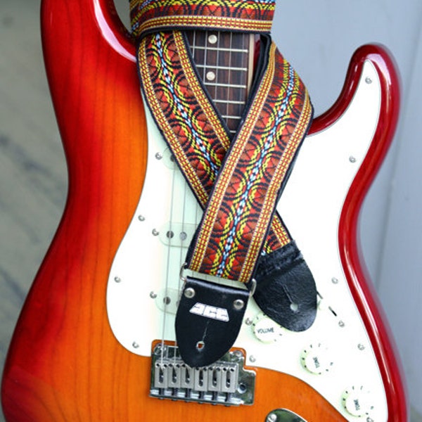 Vintage Ace Guitar Strap, Hippie Boho! 1980's Hootenanny style tribal pattern, Perfect Condition!