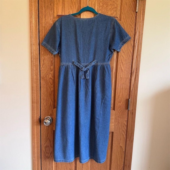 Erika & Co Petite Denim Midi Dress Blue Embroidered Short Sleeve Casual V-Neck M