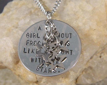 A girl without Freckles is like a Night without Stars Handstamped Charm Necklace