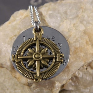 I Am the Master of my Fate, I am the Captain of my Soul with Compass Handstamped Necklace