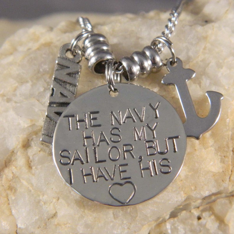 The Navy Has My Sailor But I have His Heart Anchor Necklace image 2