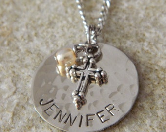 Personalized Name or Confirmation Silver Cross Charm Necklace