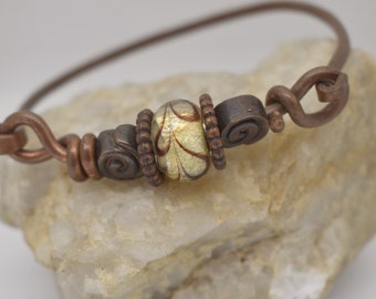 Copper Wire Hand Forged Gold Brown Spiral Bracelet