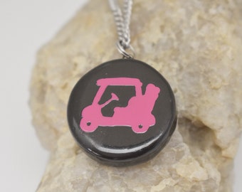 Pink and Black Golf Cart Women's Necklace