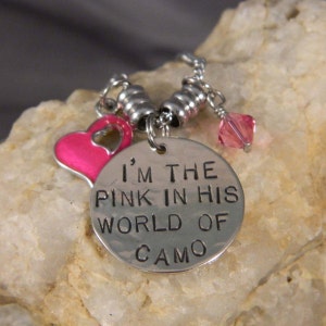 I'm The Pink in HIs World of Camo Handstamped Charm Necklace image 3