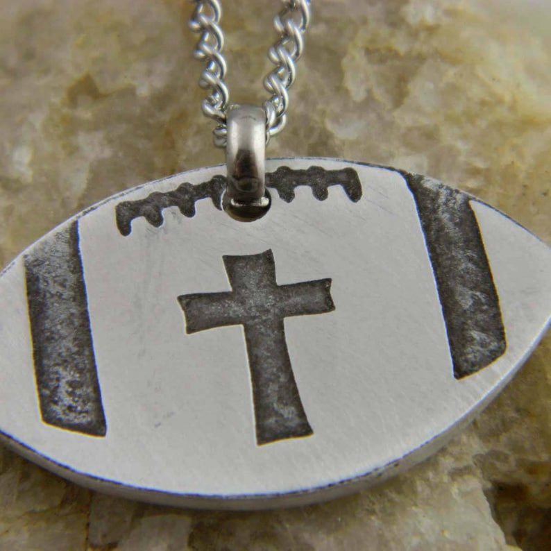 Etched Cross Football Necklace