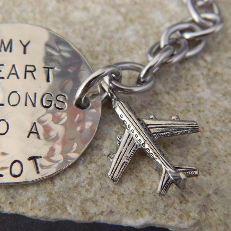 My Heart Belongs to a Pilot Handstamped Bracelet image 4