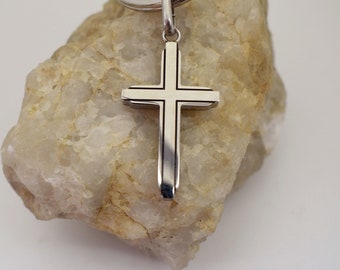 Cross Silver and Black Enameled Stainless Steel Keychain