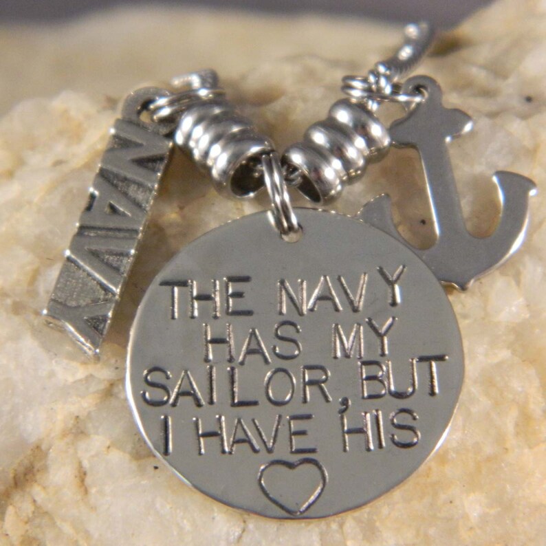 The Navy Has My Sailor But I have His Heart Anchor Necklace image 3