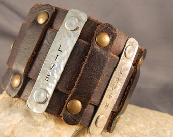 Inspirational Leather and Metal Cuff