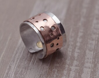 Copper and Aluminum Rived Adjustable Contemporary Ring