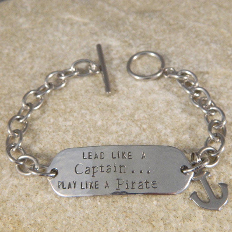 Lead like a Captain Play like a Pirate Stainless Steel Bracelet image 1