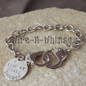 I Love My State Trooper Ladies Stainless Steel Handcuff Bracelet