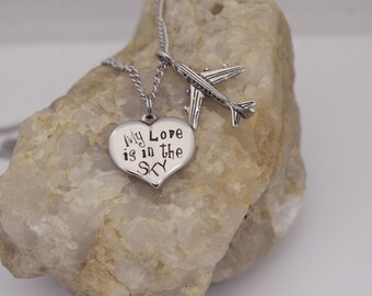 My Love is in the Sky Heart Airplane Charm Necklace