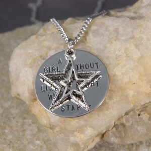 A girl without Freckles is like a Night without Stars Handstamped Necklace w/Double Star