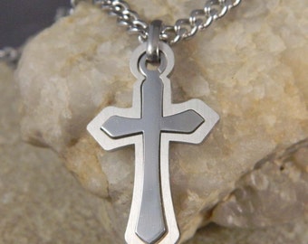 Men's Stainless Steel Double Cross Necklace