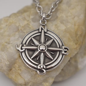 Large Compass Heavy Duty Stainless Steel Necklace