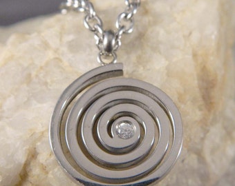 Spiral Stainless Steel Necklace with CZ