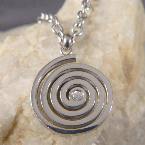 Spiral Stainless Steel Necklace with CZ