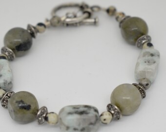 Kiwi and Dalmation Jasper Natural Gemstone Bracelet